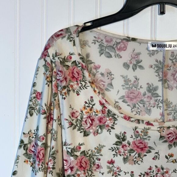 Doublju Wrap Top Women’s 2Xlarge Multicolor Floral Cottage Core 3/4 Sleeves - Picture 2 of 12